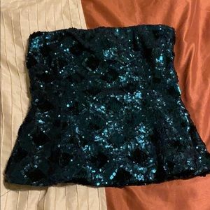 Zara Turquoise Sequin Strapless Top Size XS